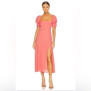 WeWoreWhat Puff Sleeve Midi Dress in Coral 0